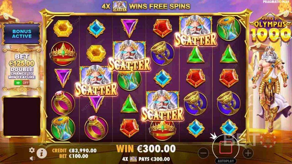 Funzione giri gratuiti attivata nella slot Gates of Olympus di Pragmatic Play