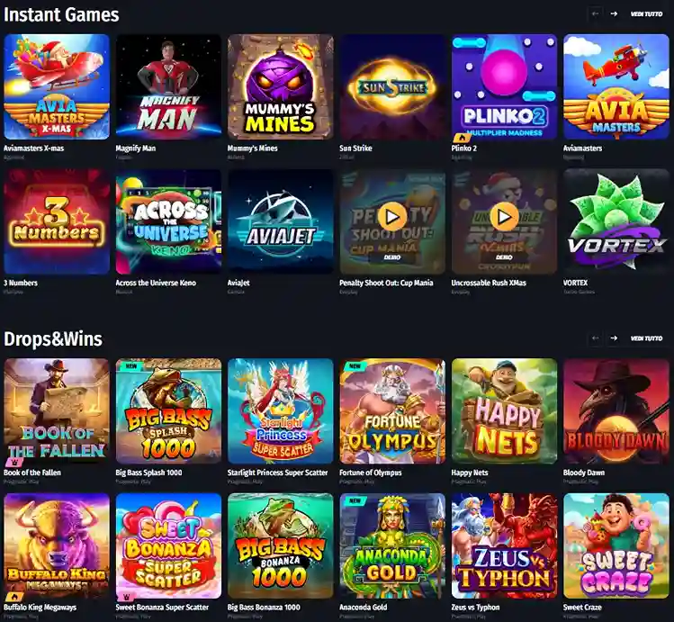 Catalogo di slot online con giochi popolari del casinò