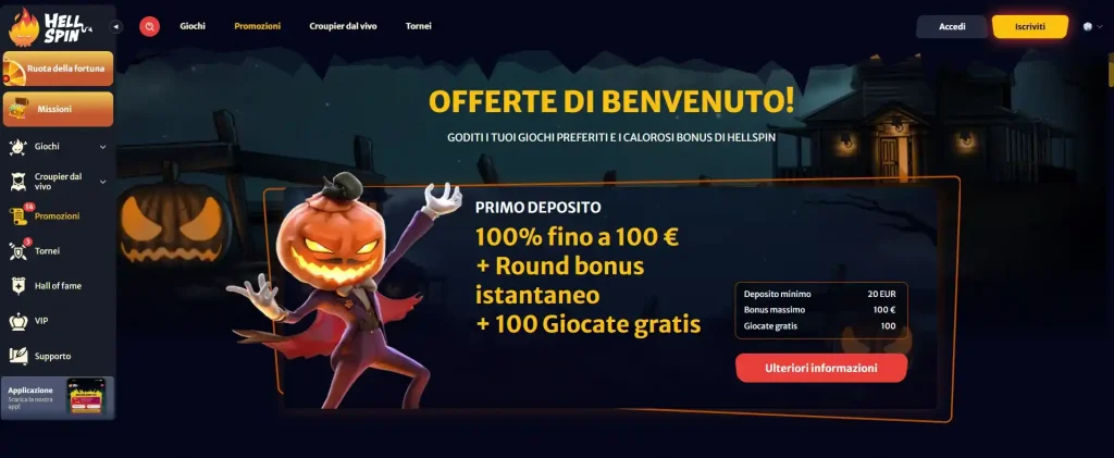 Promozione di benvenuto HellSpin Casino Italia con giri gratis